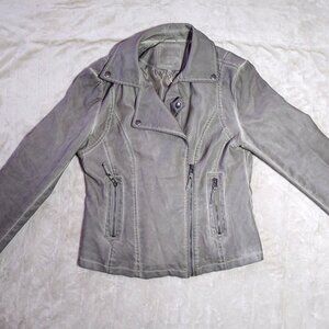 Max Studio Distressed Gray Moto Jacket – Size M